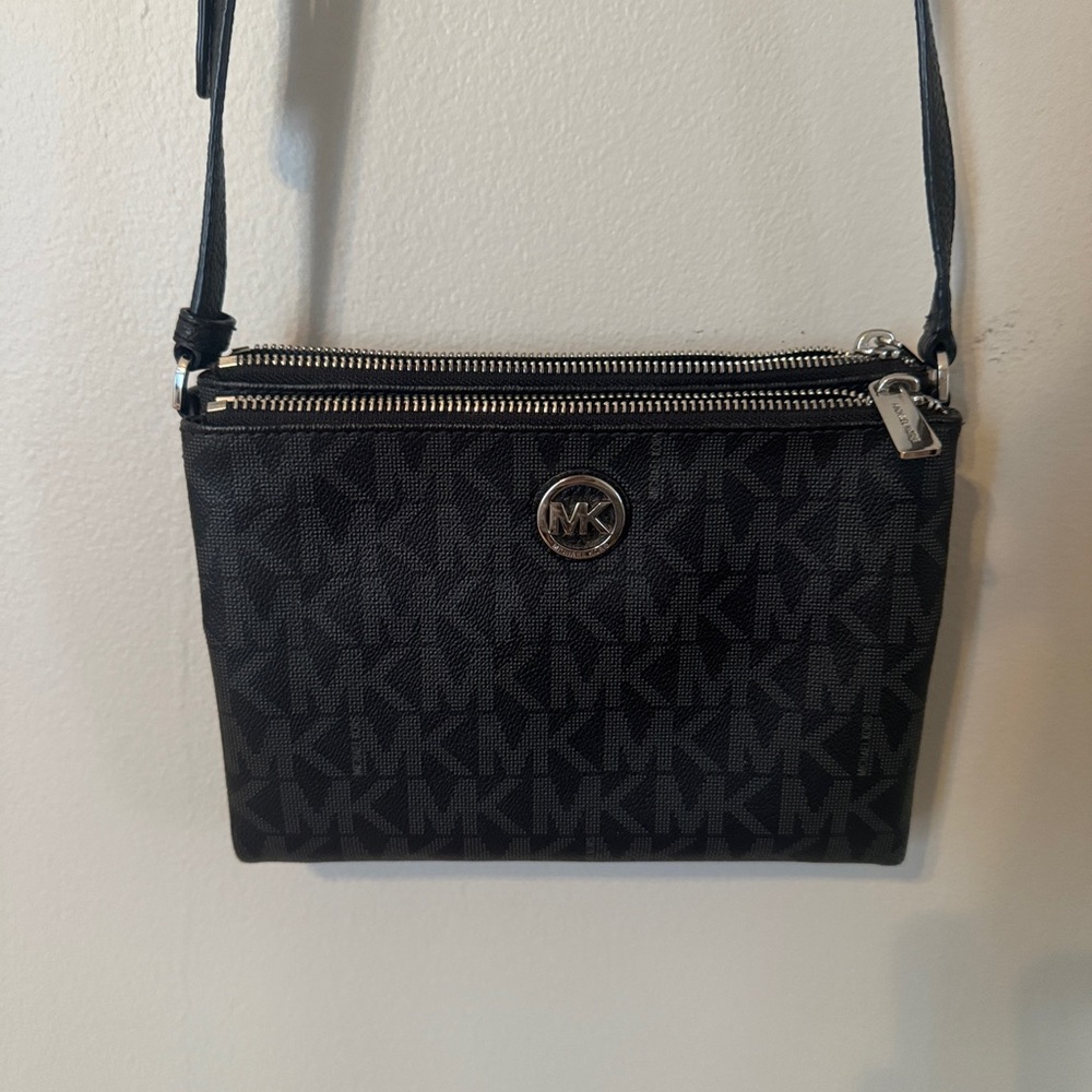 Michael Kors Black Leather Bag with Silver Zippers